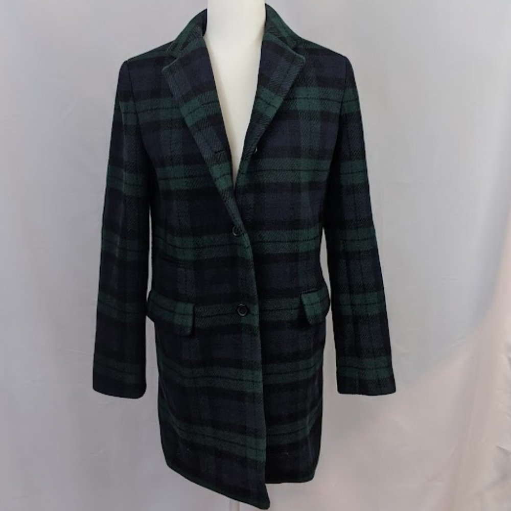 Joe Fresh Black Watch Plaid Wool Blend Three Button Coat with Pockets Size S